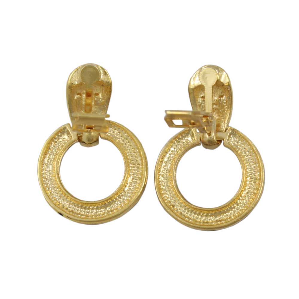 Black and Crystal Doorknocker Clip Earring in Gold - REE829C - Lilylin Designs