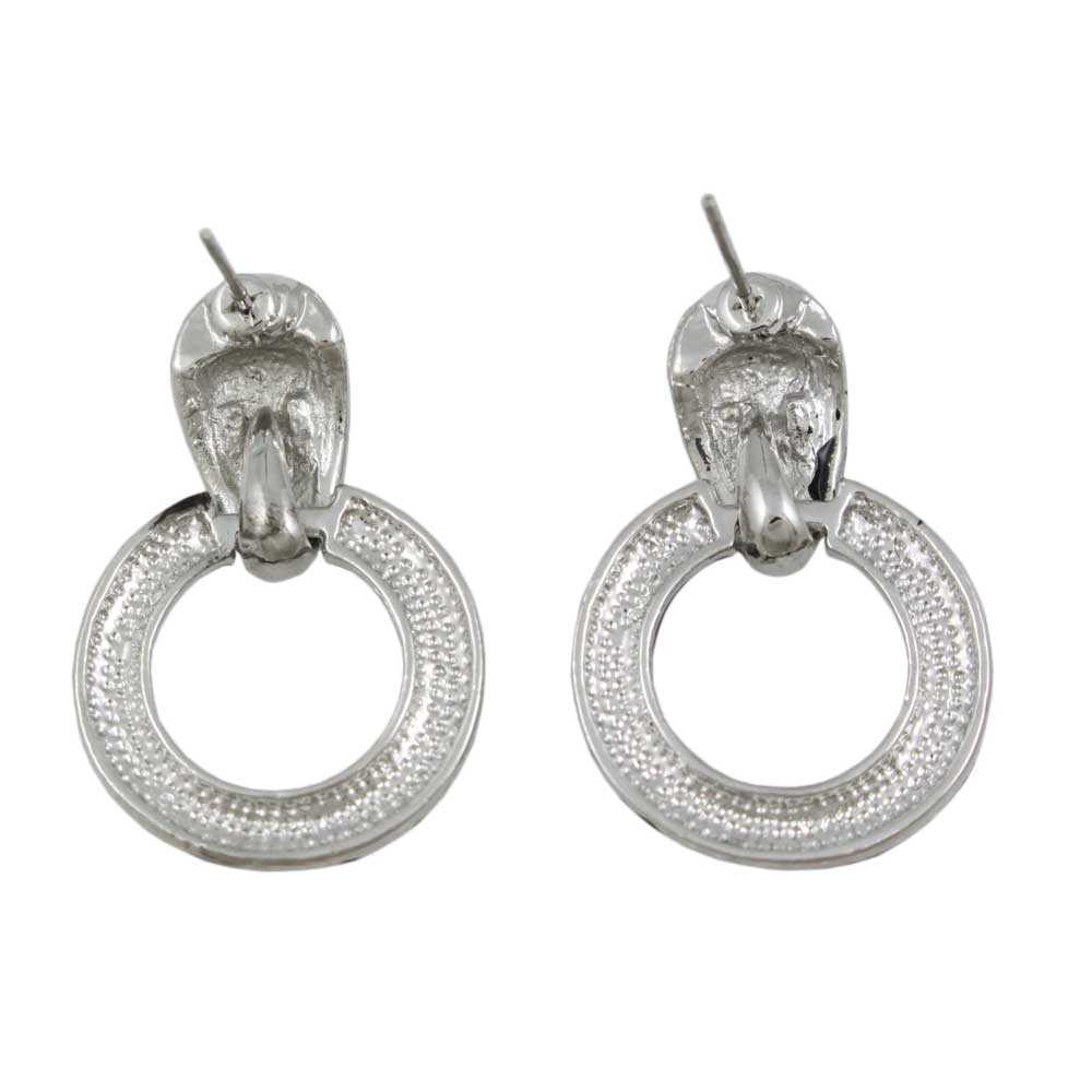 Black and Crystal Doorknocker Pierced Earring in Silver - REE829P - Lilylin Designs
