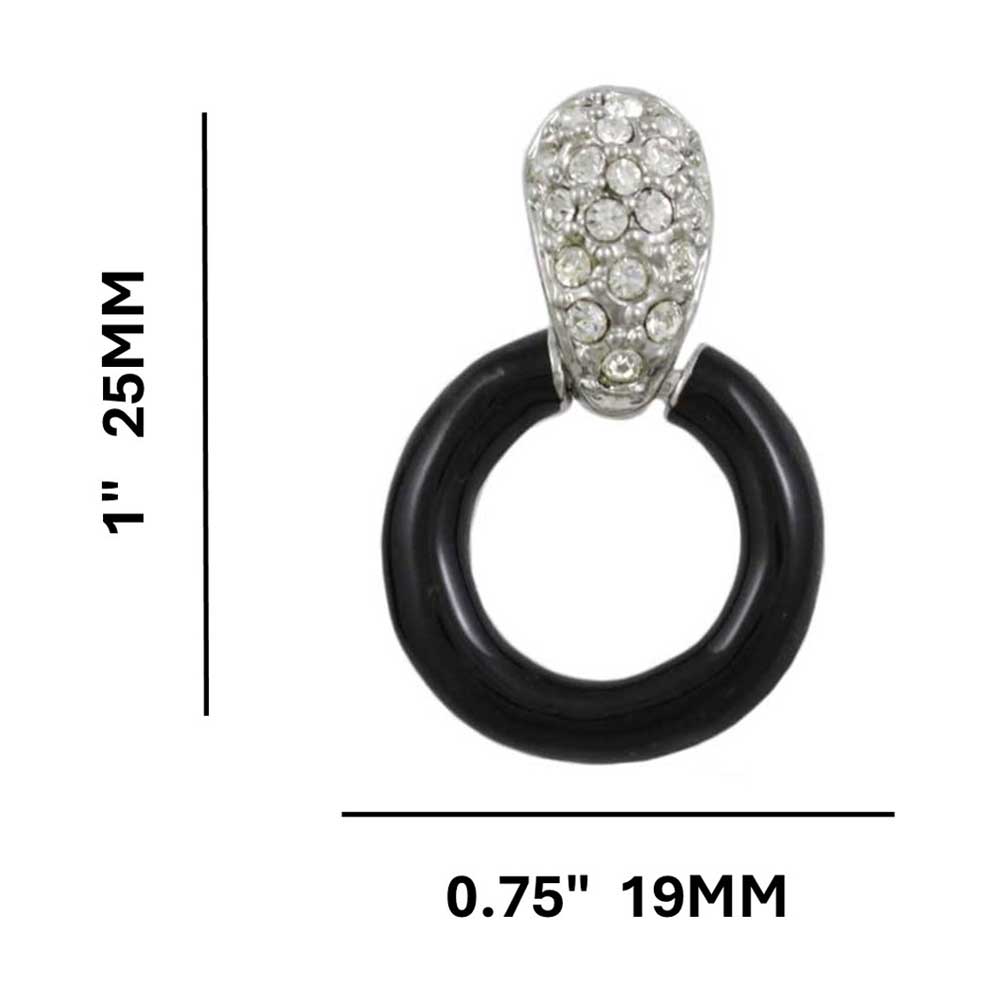 Black and Crystal Doorknocker Pierced Earring in Silver - REE829P - Lilylin Designs