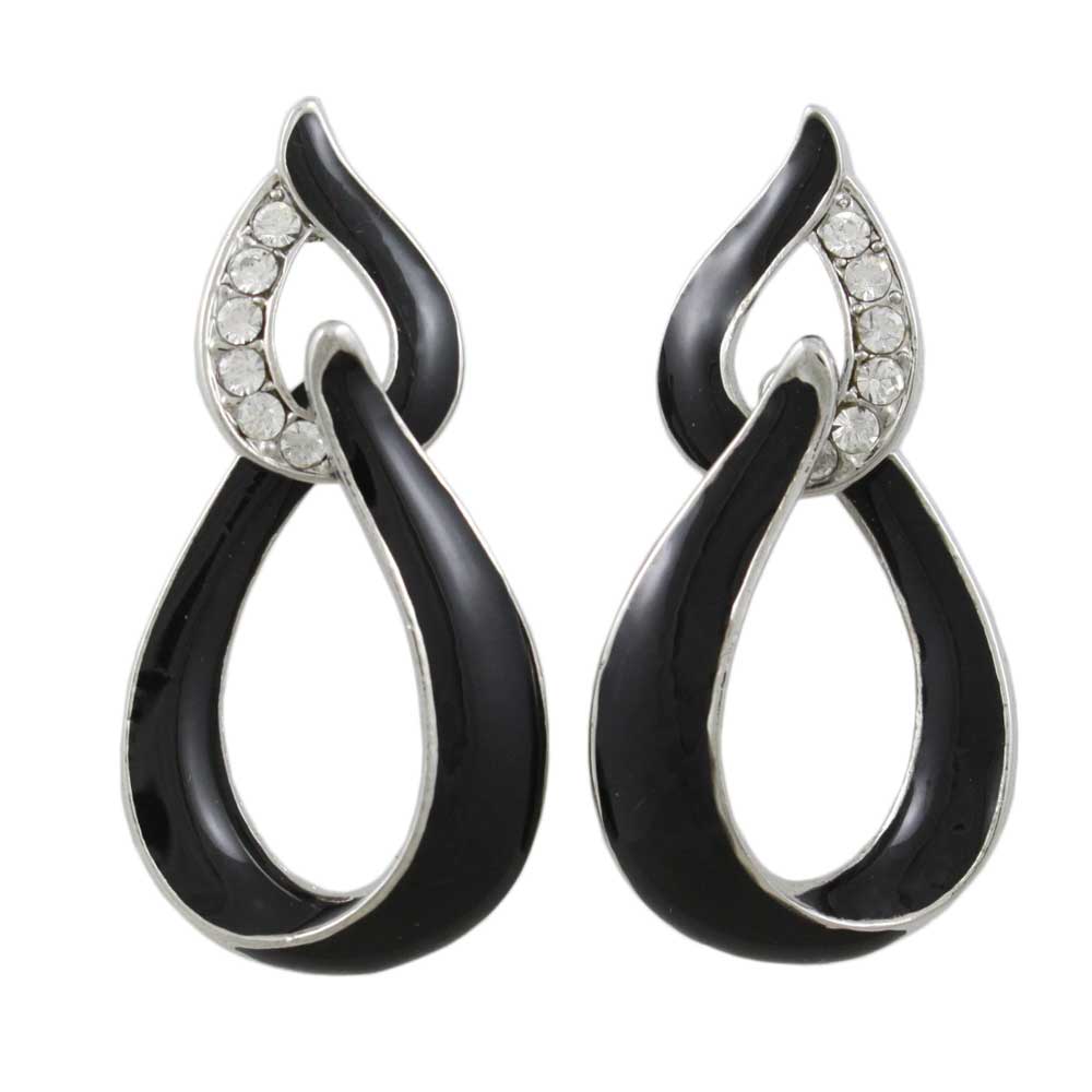 Black Enamel and Clear Crystals Open Teardrops Earring - REE903 - Lilylin Designs