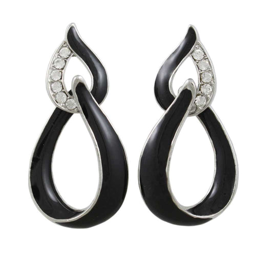 Black Enamel and Clear Crystals Open Teardrops Earring - REE903 - Lilylin Designs
