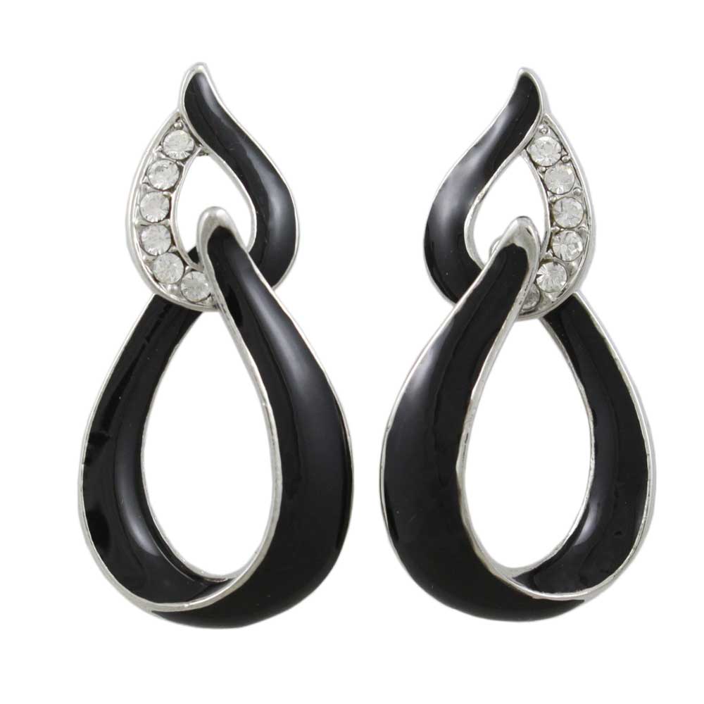 Lilylin Designs Black Enamel and Clear Crystals Open Teardrops Earring