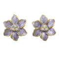Purple Enamel with Crystals Flower Pierced Earring - REE909 - Lilylin Designs