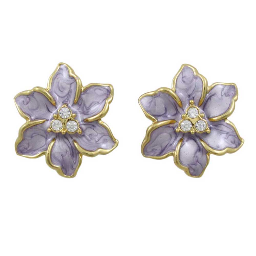 Purple Enamel with Crystals Flower Pierced Earring - REE909 - Lilylin Designs