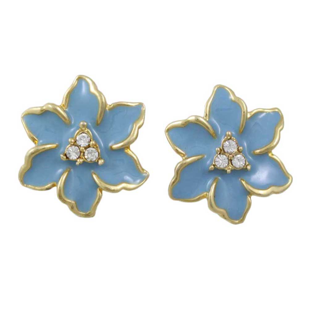 Blue Enamel with Crystals Flower Pierced Earring - REE909BL - Lilylin Designs