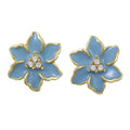 Blue Enamel with Crystals Flower Pierced Earring - REE909BL - Lilylin Designs