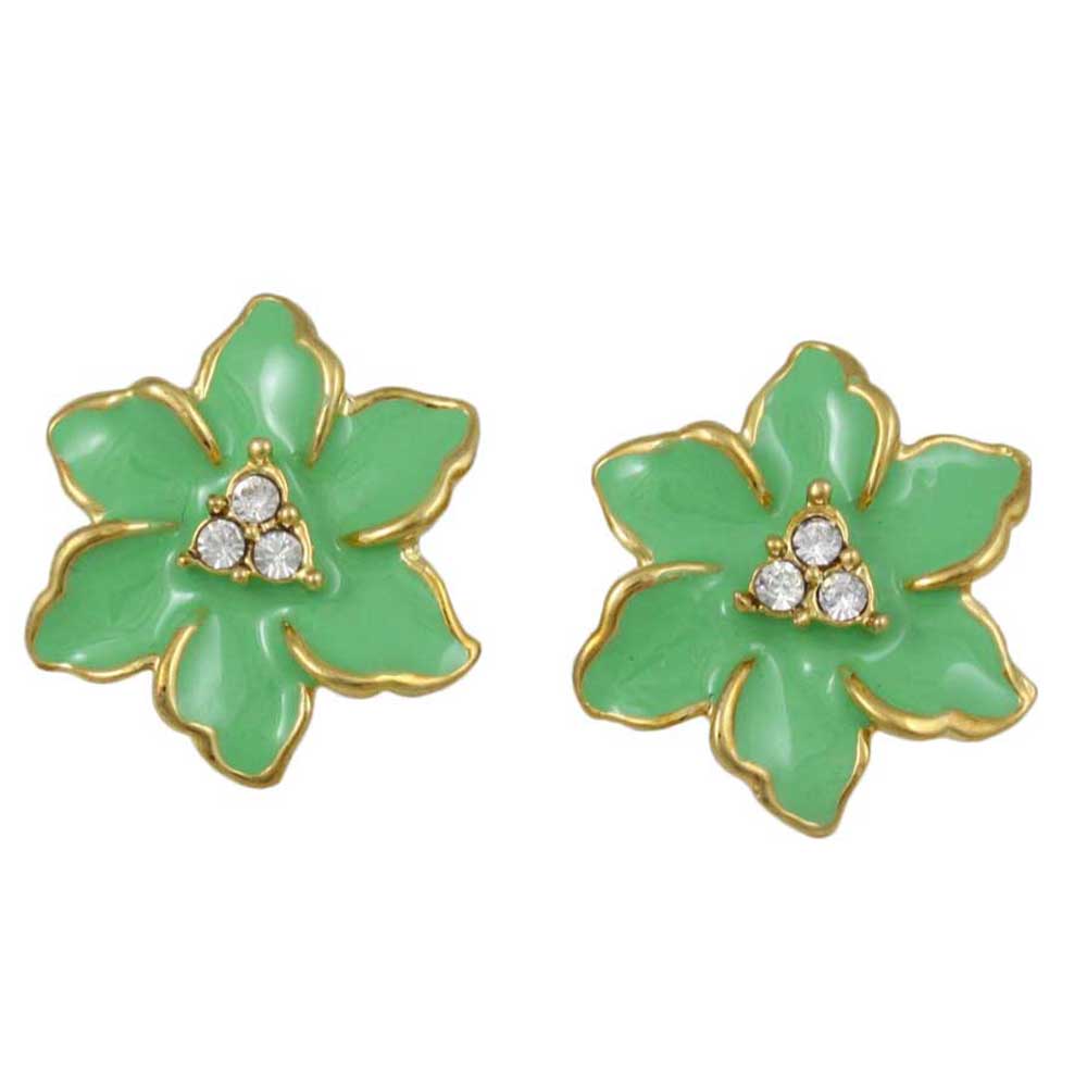 Lime Green Enamel with Crystals Flower Pierced Earring - REE909GN - Lilylin Designs