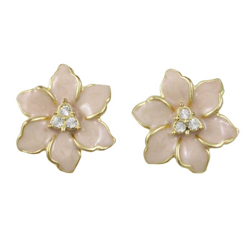 Pale Pink Enamel with Crystals Flower Pierced Earring - REE909LP - Lilylin Designs