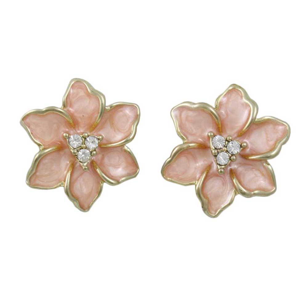 Pink Enamel with Crystals Flower Clip Earring - REE909PC - Lilylin Designs