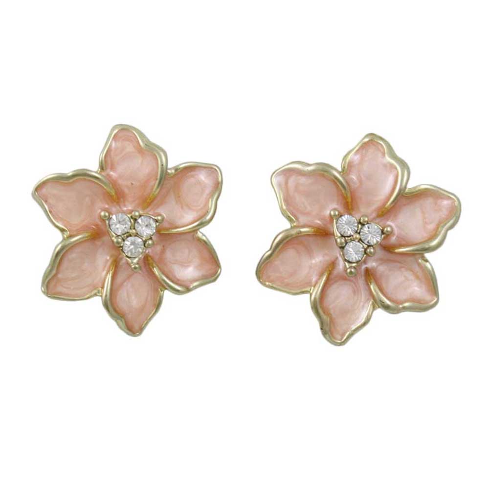 Lilylin Designs Pink Enamel with Crystals Flower Clip Earring 