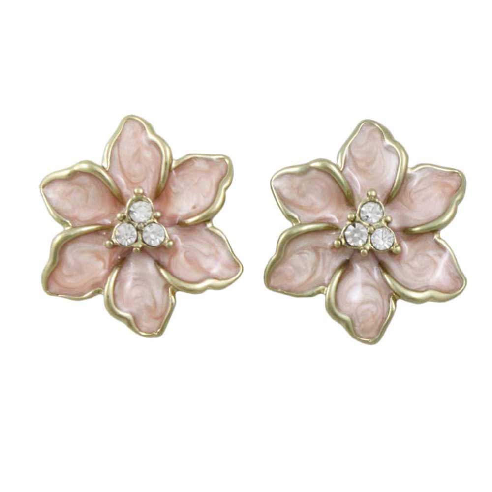 Pink Enamel with Crystals Flower Pierced Earring - REE909PK - Lilylin Designs