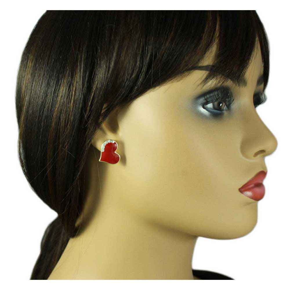Classic Red Enamel and Crystal Heart Clip Earring - REE918C - Lilylin Designs