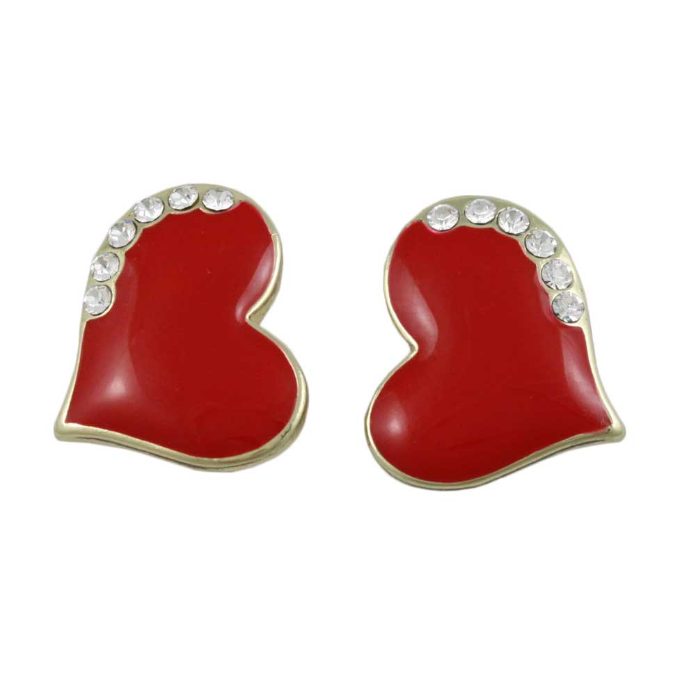 Classic Red Enamel and Crystal Heart Pierced Earring - REE918 - Lilylin Designs