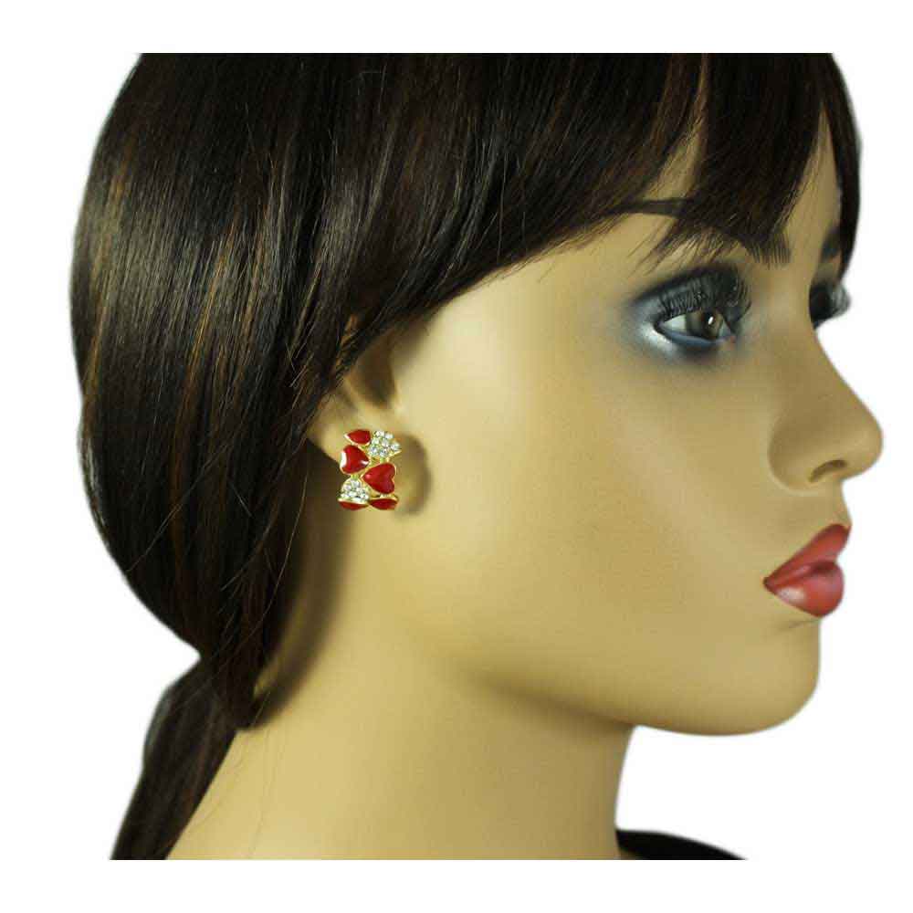 Red and Crystal Hearts Semi Hoop Clip Earring - REE919C - Lilylin Designs