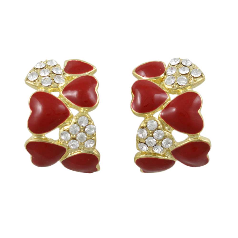Red and Crystal Hearts Semi Hoop Pierced Earring - REE919 - Lilylin Designs