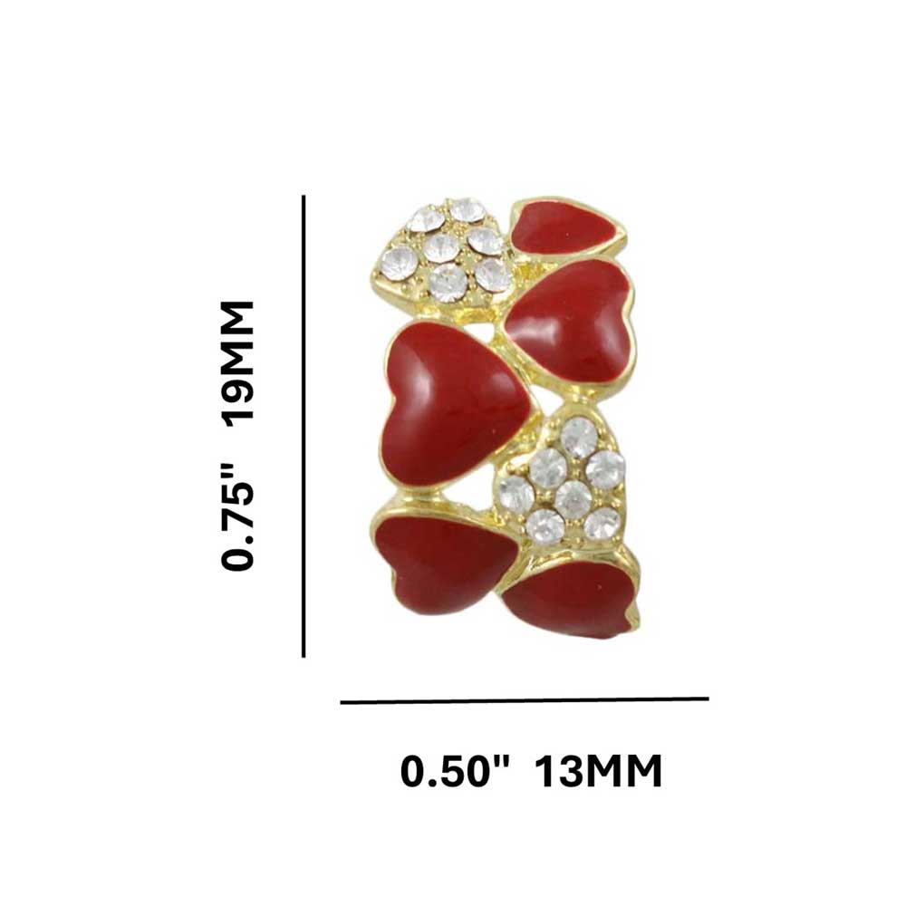 Red and Crystal Hearts Semi Hoop Clip Earring - REE919C - Lilylin Designs