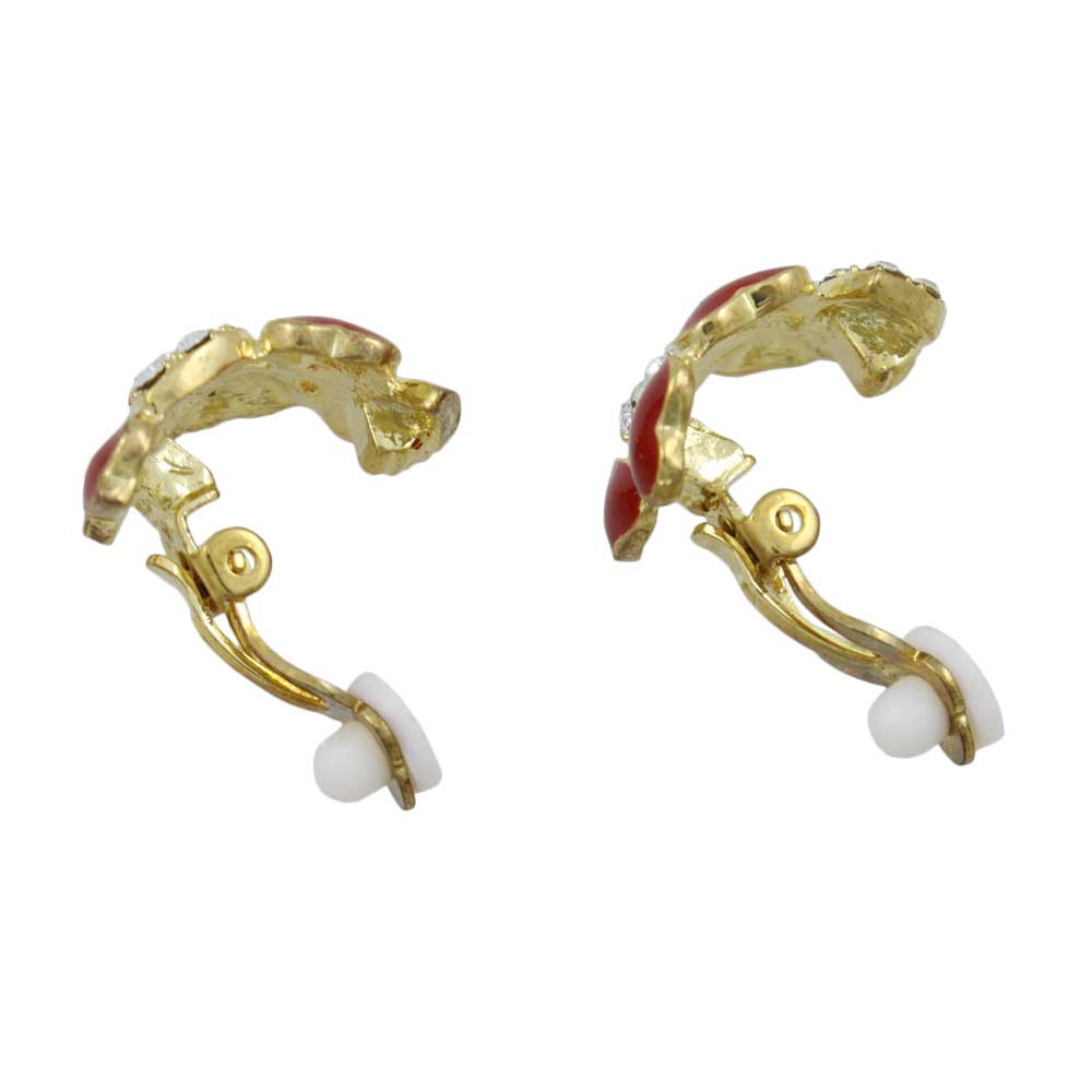 Red and Crystal Hearts Semi Hoop Clip Earring - REE919C - Lilylin Designs