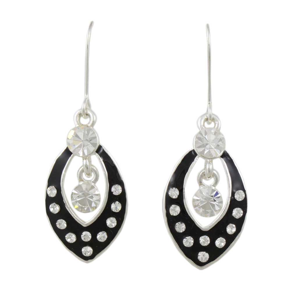 Crystal Spotted Black Enamel Open Teardrop Earring - REE925 - Lilylin Designs