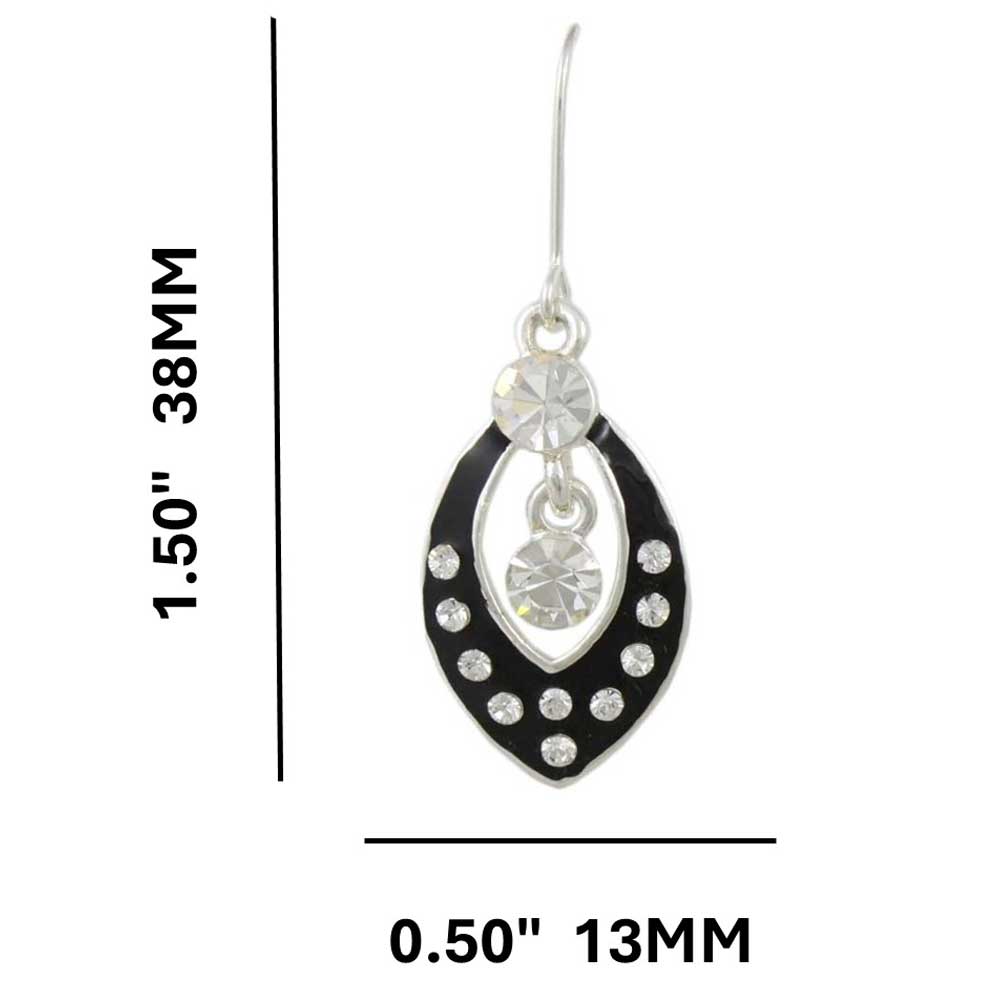 Crystal Spotted Black Enamel Open Teardrop Earring - REE925 - Lilylin Designs