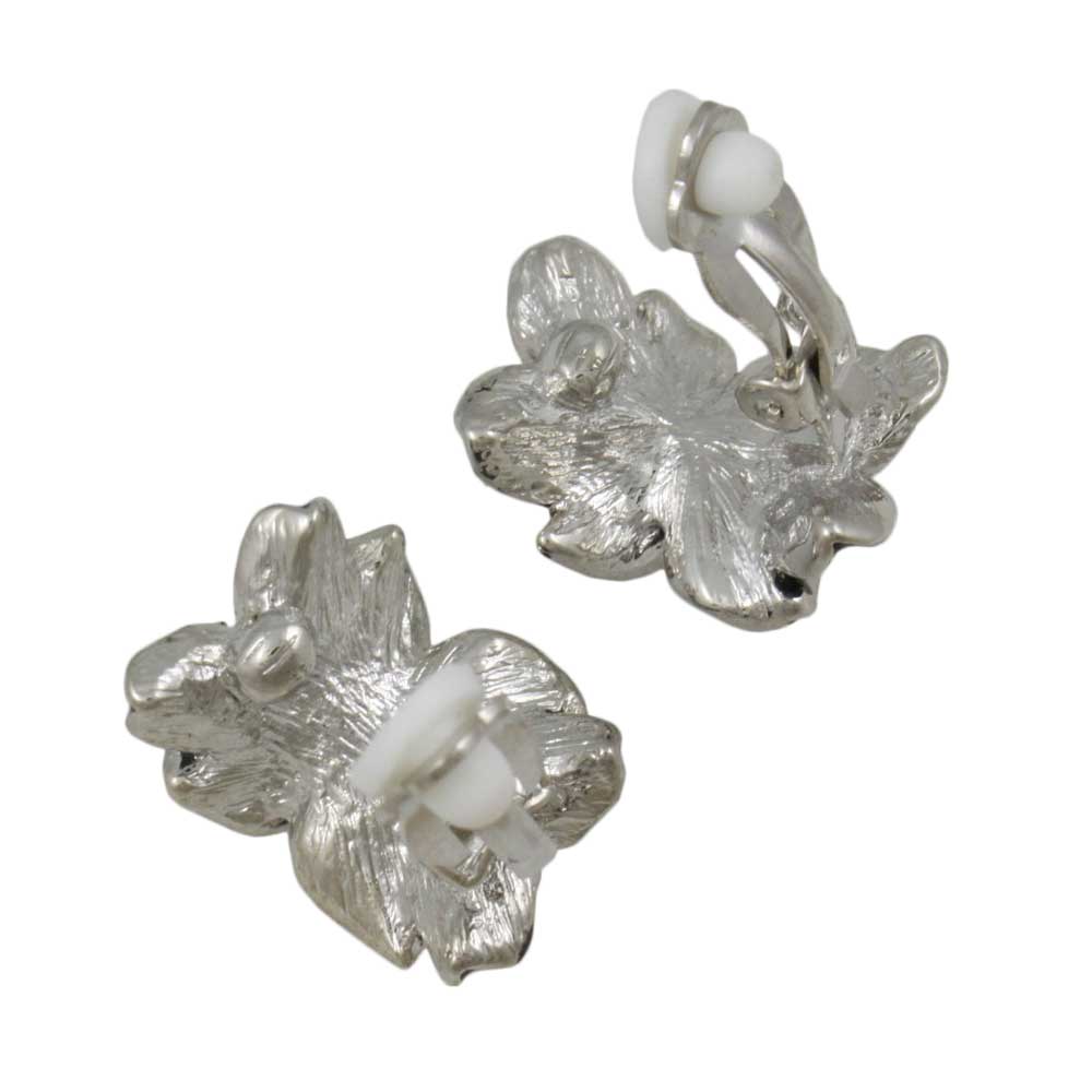 Black Glossy Flower with Crystals Clip Earring - REE942 - Lilylin Designs