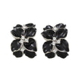 Black Glossy Flower with Crystals Pierced Earring | Lilylin Designs