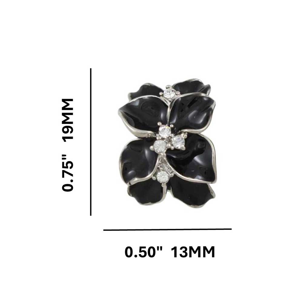 Black Glossy Flower with Crystals Clip Earring - REE942 - Lilylin Designs