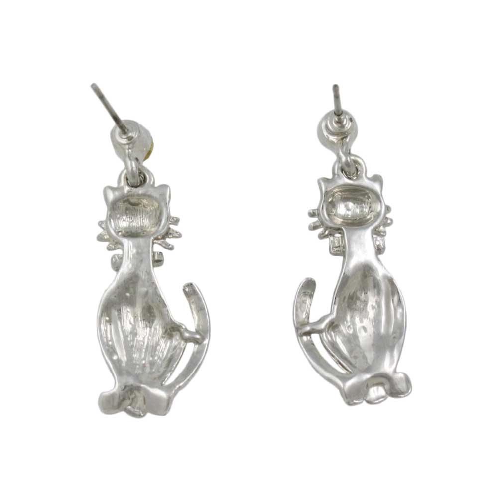 Gray Enamel Tuxedo Cat Dangling Pierced Earring - REE943 - Lilylin Designs