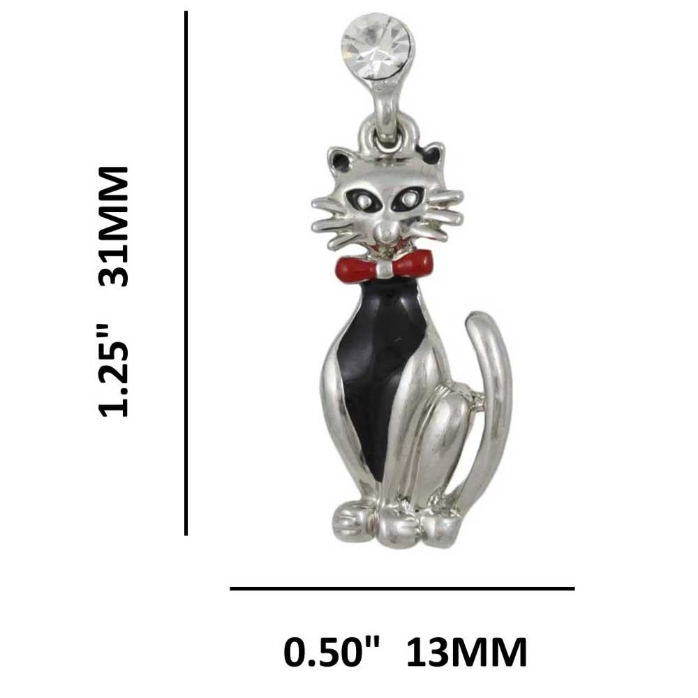 Gray Enamel Tuxedo Cat Dangling Pierced Earring - REE943 - Lilylin Designs