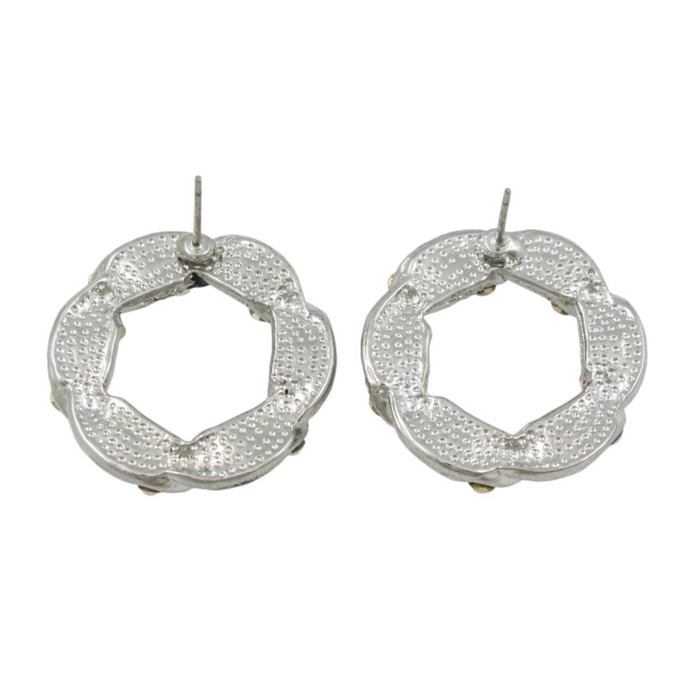 Black Enamel and Crystal Twisted Circle Pierced Earring - REE944 - Lilylin Designs