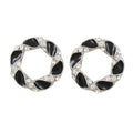 Black Enamel and Crystal Twisted Circle Pierced Earring - REE944 - Lilylin Designs