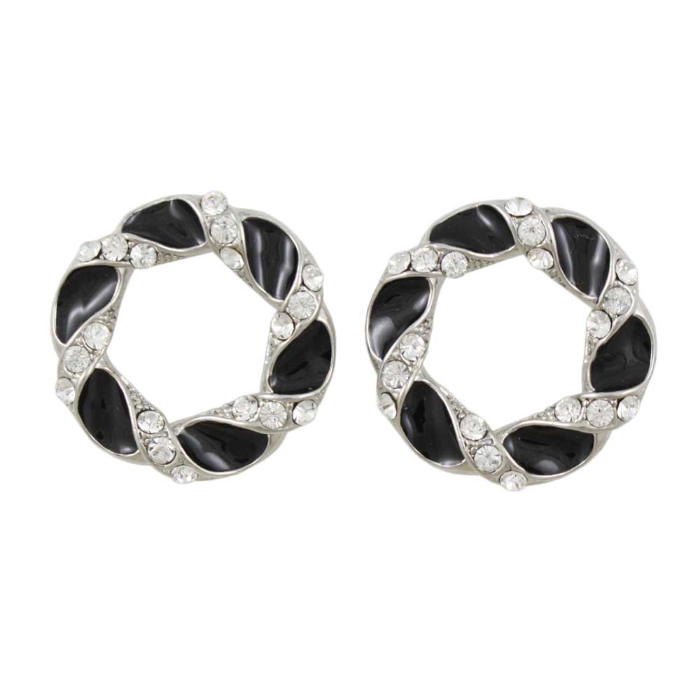 Black Enamel and Crystal Twisted Circle Pierced Earring - REE944 - Lilylin Designs