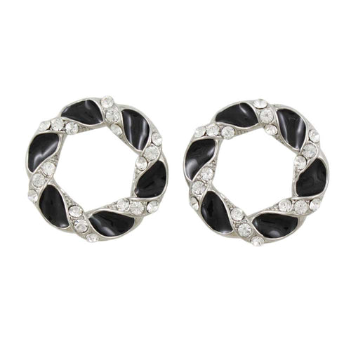 Black Enamel and Crystal Twisted Circle Pierced Earring - REE944 - Lilylin Designs