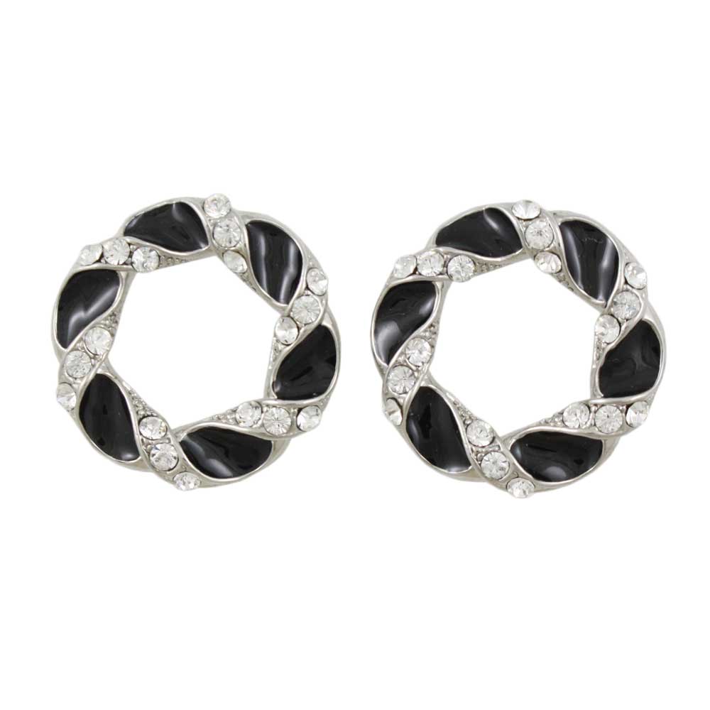 Lilylin Designs Black Enamel and Crystal Twisted Circle Post Earring