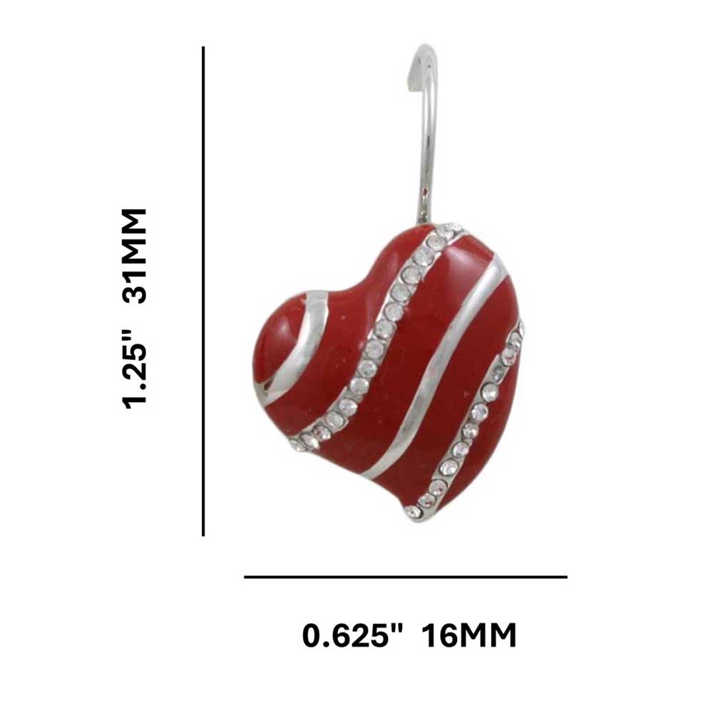 Red with Silver and Crystal Stripes Heart Pierced Earring - REE950 - Lilylin Designs