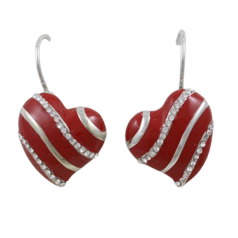 Lilylin Designs Red with Silver and Crystal Stripes Heart Pierced Earring