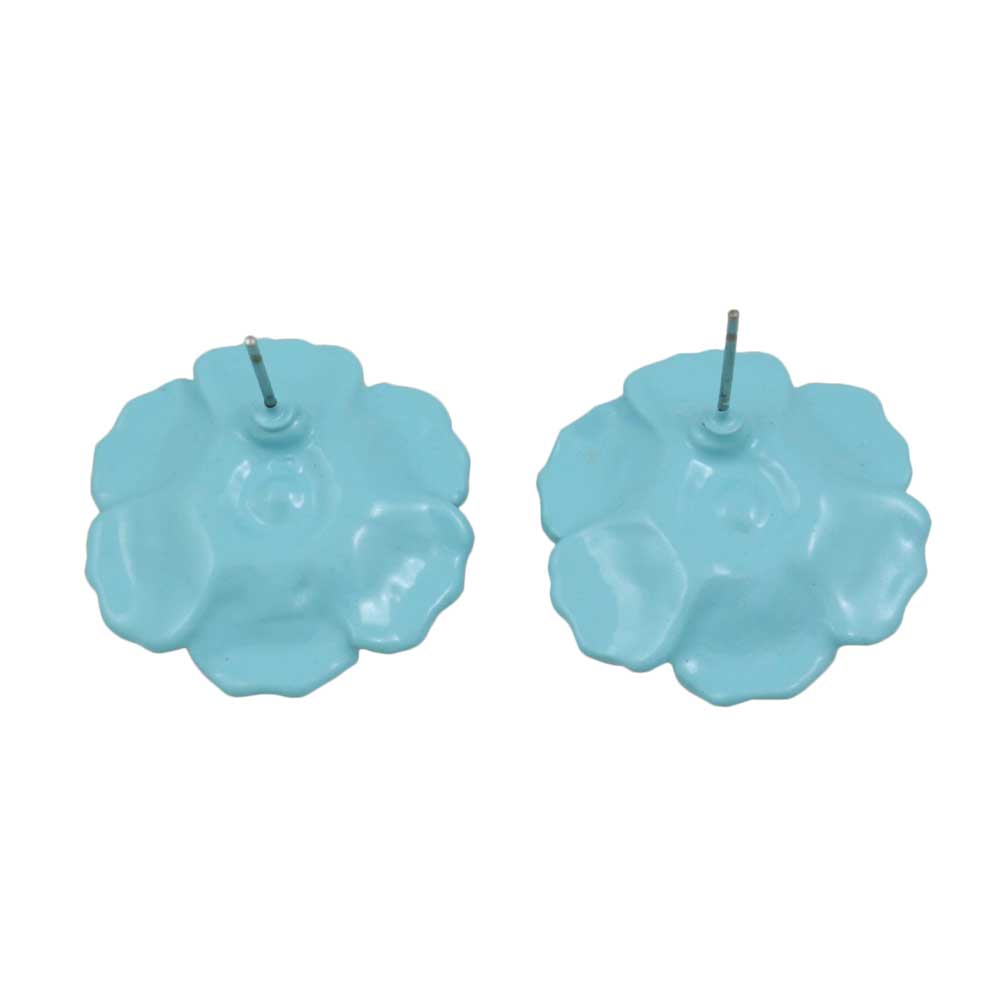 Light Blue Flower with Clear Crystals Center Pierced Earring - REE951 - Lilylin Designs