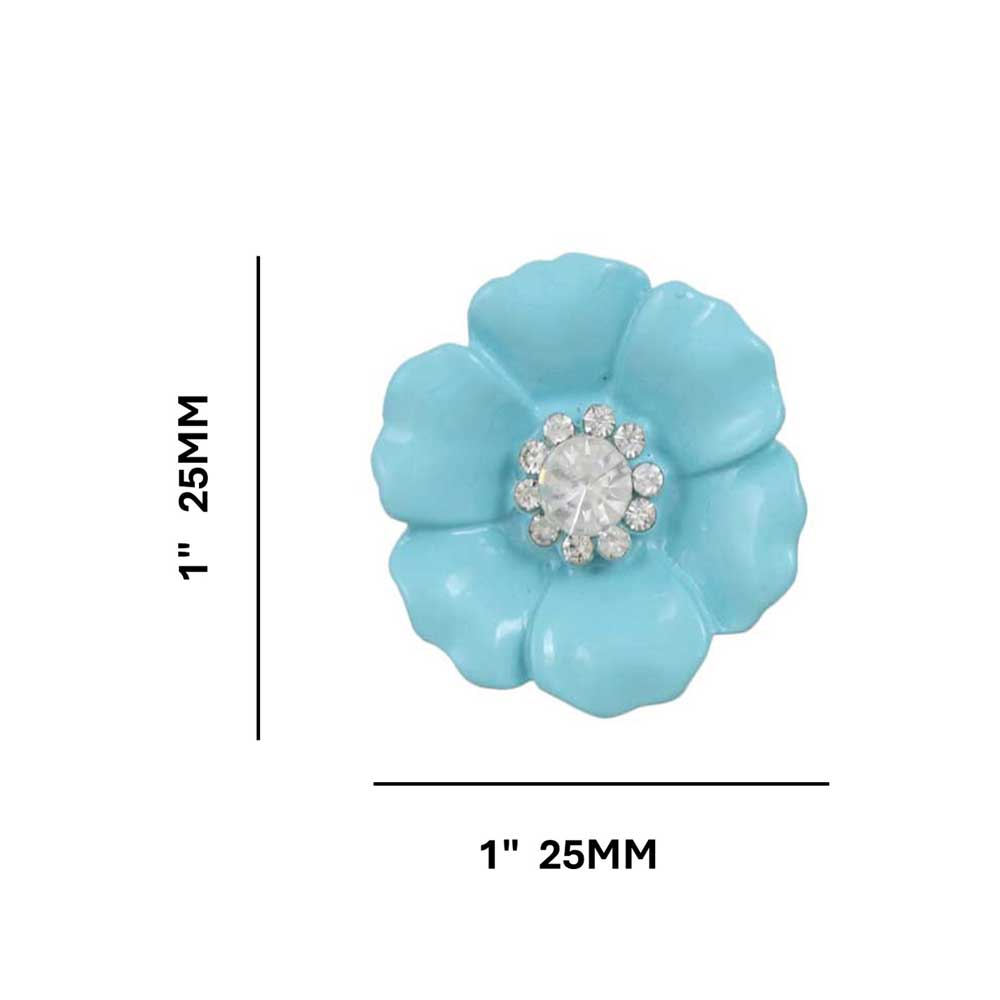 Light Blue Flower with Clear Crystal Center Clip Earring - REE951C - Lilylin Designs