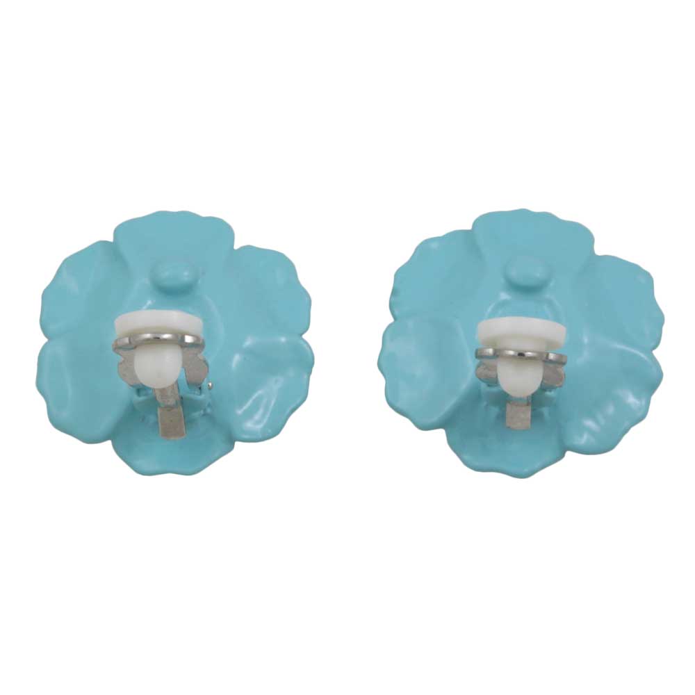 Light Blue Flower with Clear Crystal Center Clip Earring - REE951C - Lilylin Designs