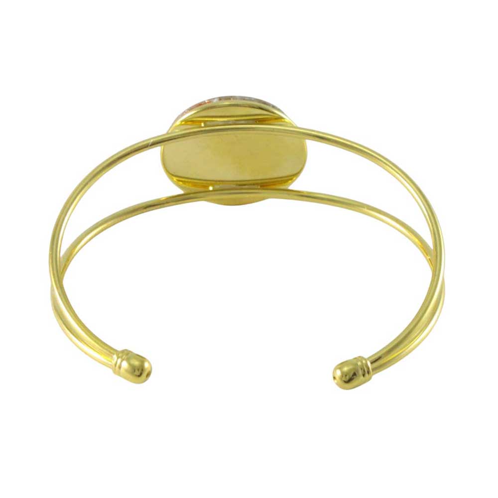 Back view of Gold bracelet with a round, multicolored brown stone on a white background | Lilylin Designs