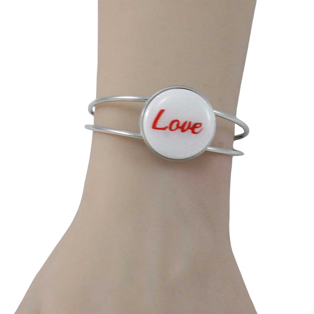 White Glitter Disc Bangle with Red Love - Lilylin Designs