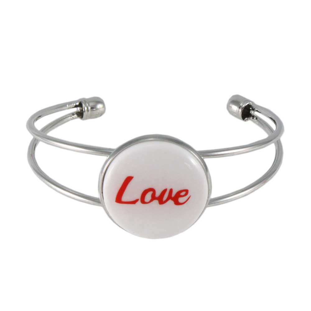 White Glitter Disc Bangle with Red Love - Lilylin Designs