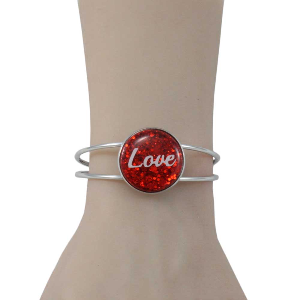 Red Glitter Disc Bangle with White Love - Lilylin Designs