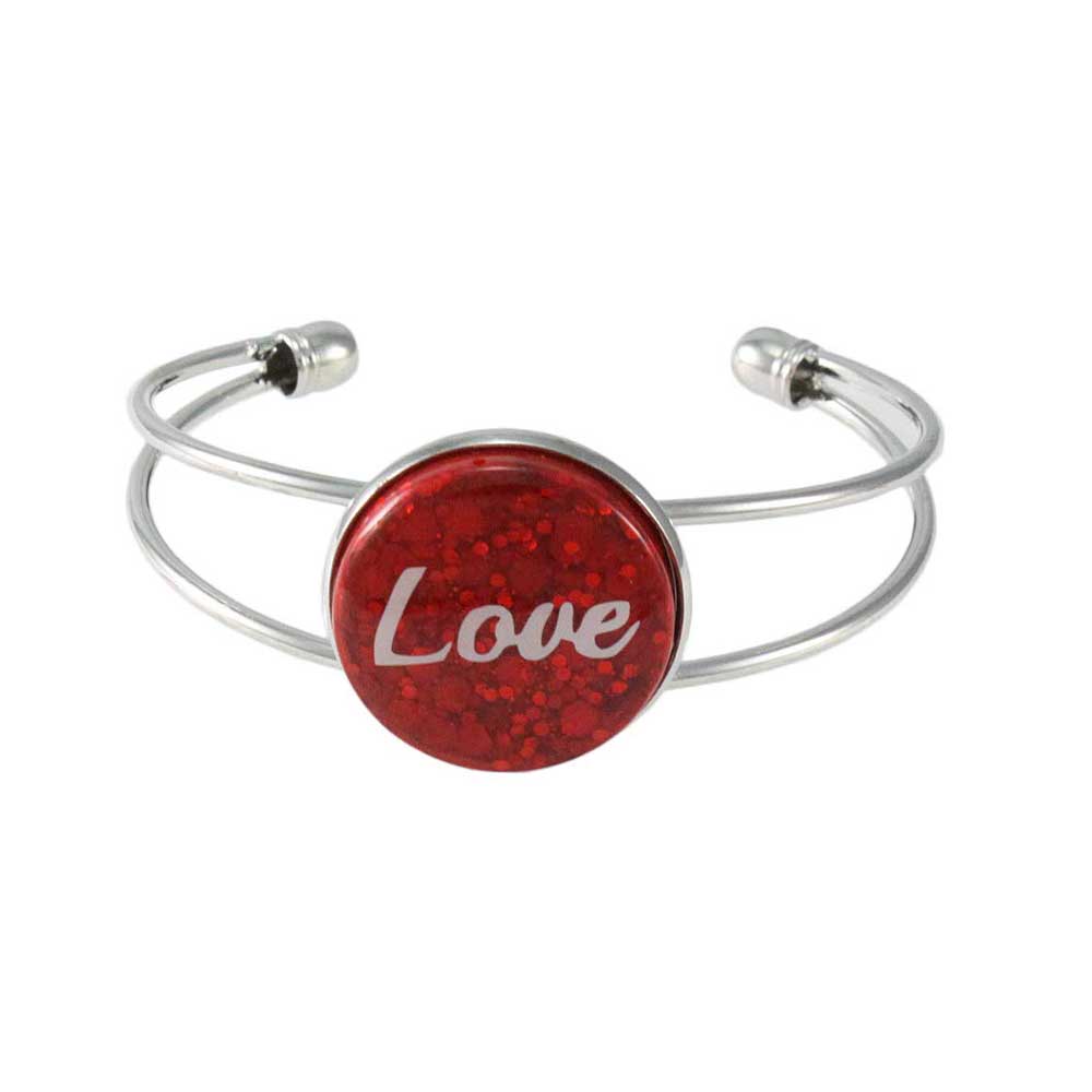 Red Glitter Disc Bangle with White Love - Lilylin Designs
