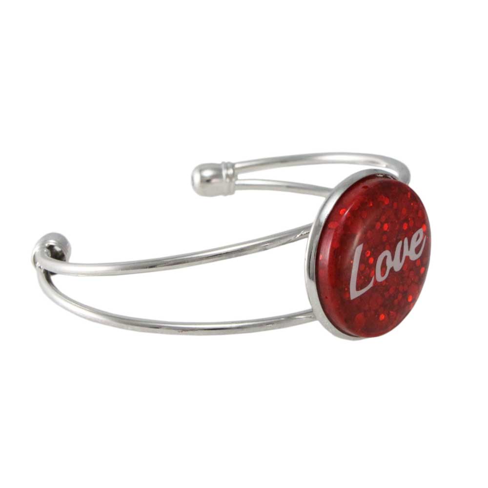 Red Glitter Disc Bangle with White Love - Lilylin Designs