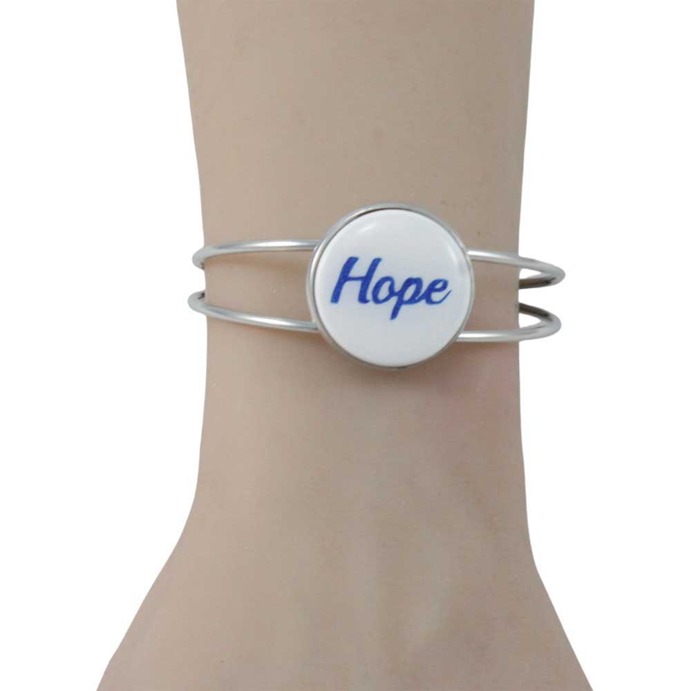 White Glitter Disc Bangle with Blue Hope - Lilylin Designs