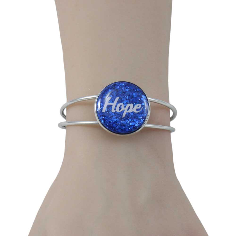 Blue Glitter Disc Bangle with White Hope - Lilylin Designs
