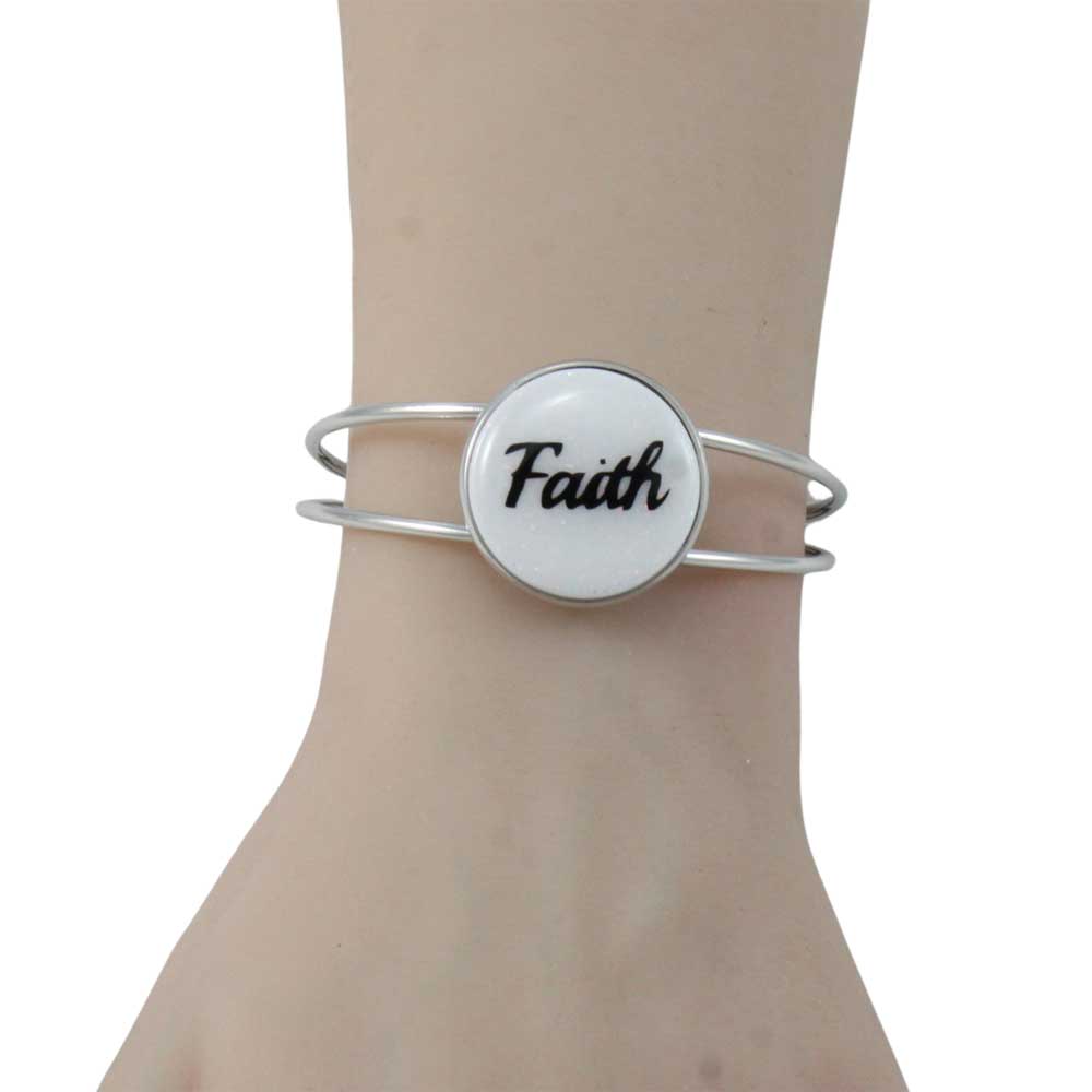 White Glitter Disc Bangle with Black Faith - Lilylin Designs
