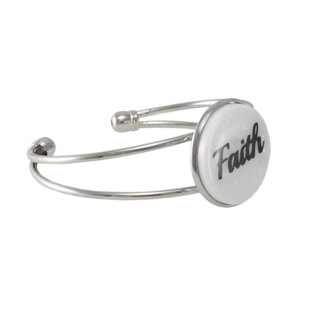 White Glitter Disc Bangle with Black Faith - Lilylin Designs