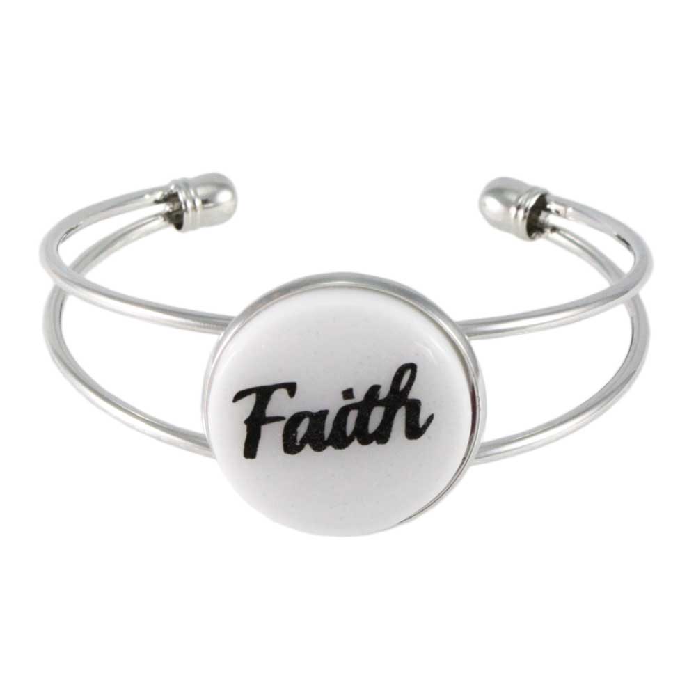 White Glitter Disc Bangle with Black Faith - Lilylin Designs