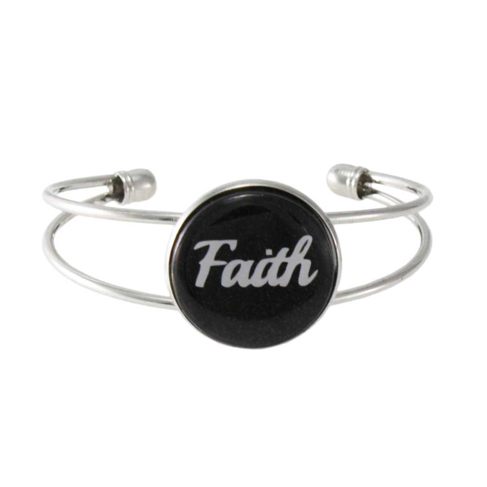 Black Glitter Disc Bangle with White Faith - Lilylin Designs